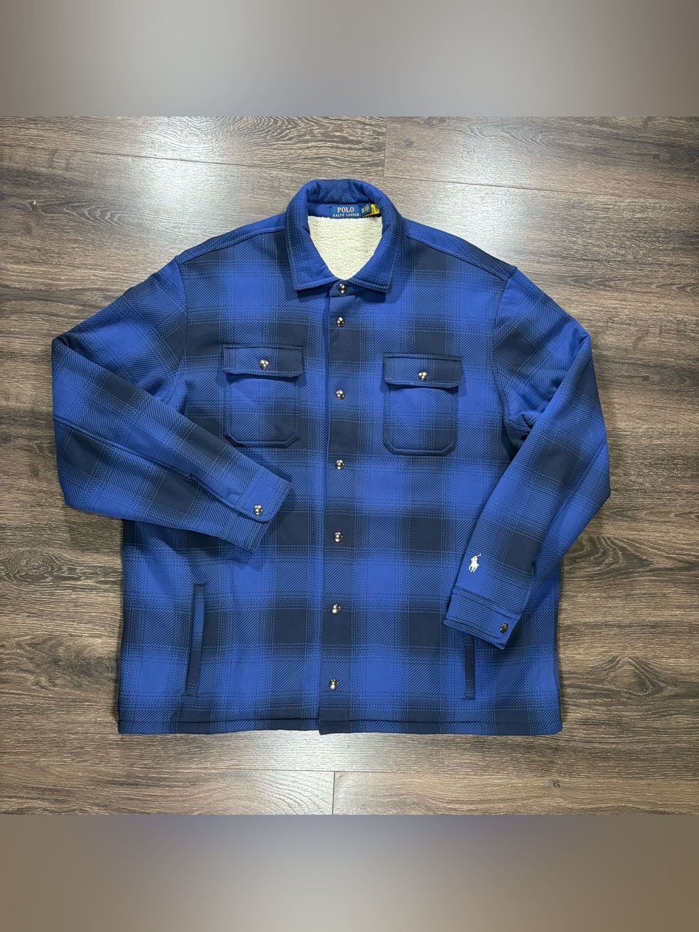 Polo by Ralph Lauren Blue Plaid Sherpa-Lined Snap Button Shirt Jacket Size XXL